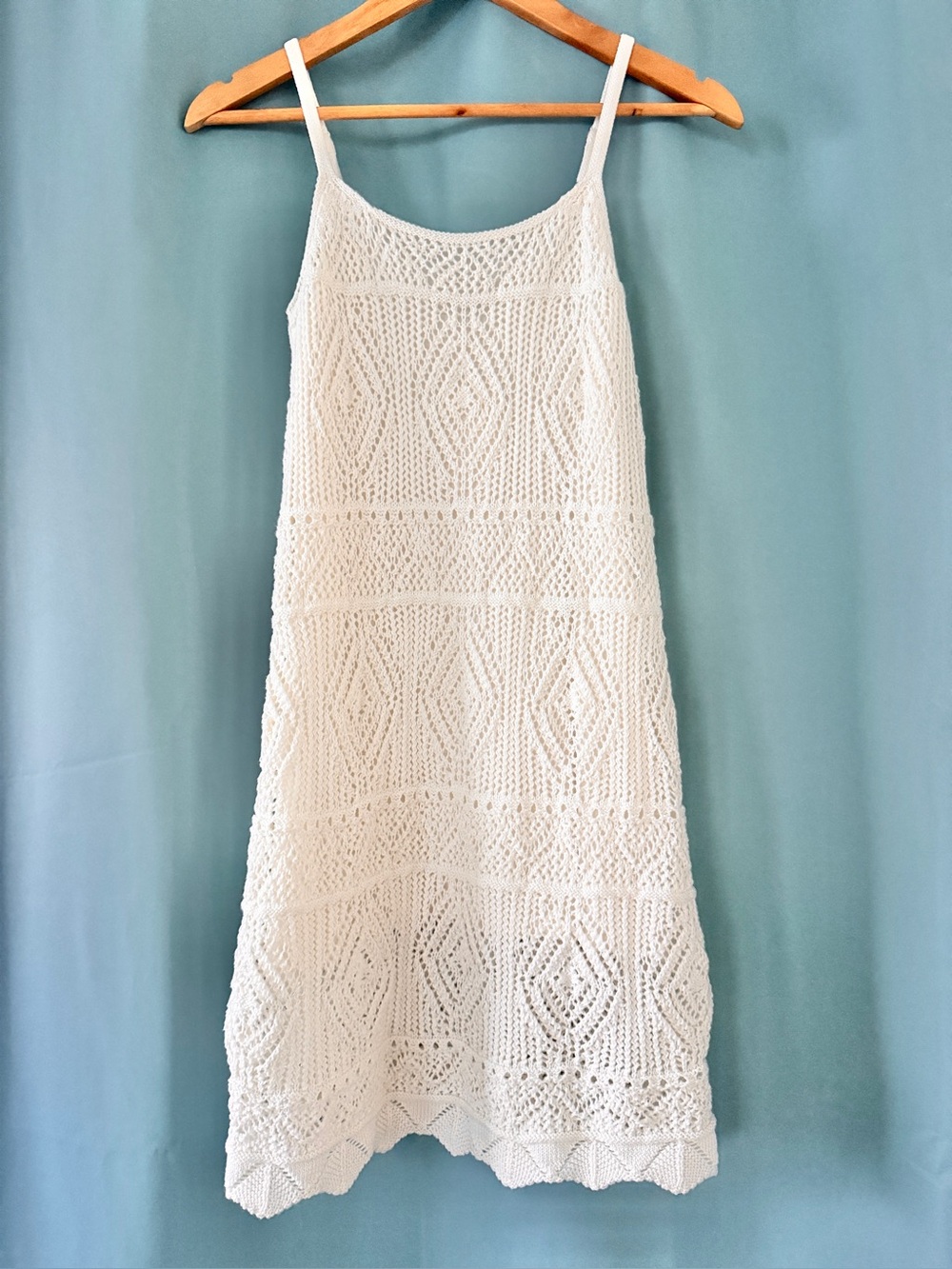 A New Day Cream Crochet Spaghetti Strap Mini Dress NWT XS Boho Lined